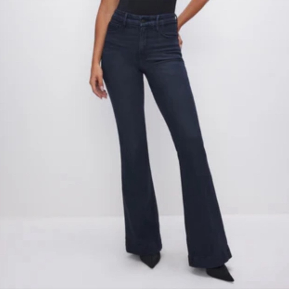 NWOT good American good flare jeans dark blue ash women’s jeans size 12 / 31